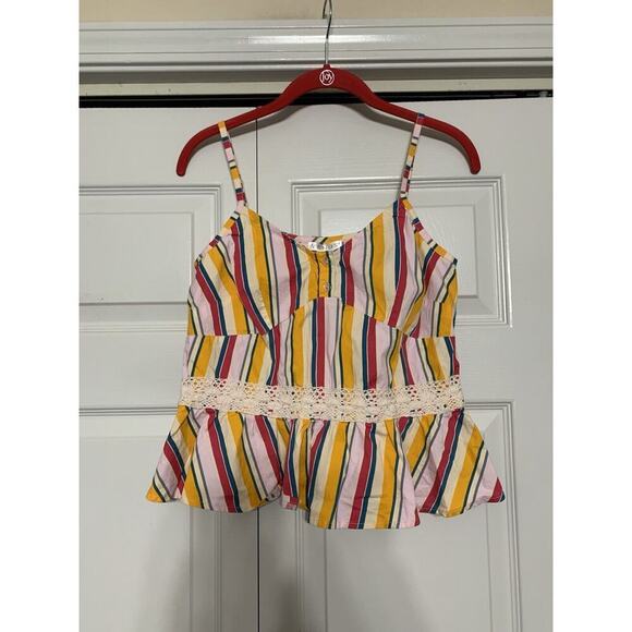 Venus Baby Doll Crochet Striped Hippie Boho Top Size S Adjustable Straps - Picture 3 of 9